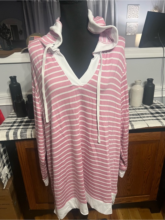 Jane and Delancey Tops - Jane & Delancey Pink & White Striped Hooded Tunic
